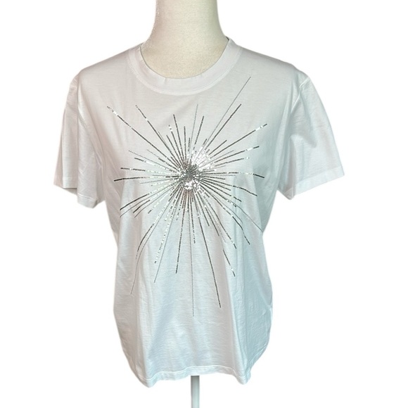Halston Heritage White Tee with Silver Starburst - Picture 7 of 7